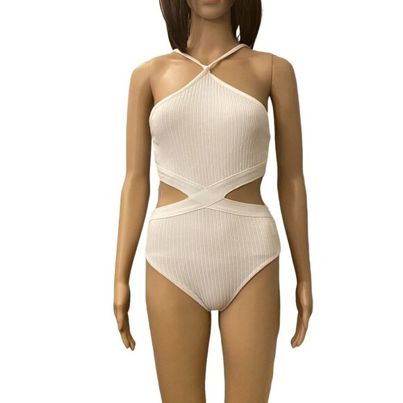 Zara Tops - Zara Ribbed Cotton Blend Cut Out Bodysuit Women’s White Size S - Small - NWT